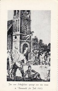 BARNEVELD - Jan van Schaffelaar springt van den tore te Barneveld 16 juli 1482