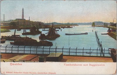 IJMUIDEN - Visschershaven met Baggermolen