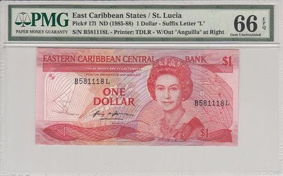 EAST CARIBBEAN STATES P.17l - 1 Dollar ND1985-88 PMG 66 EPQ