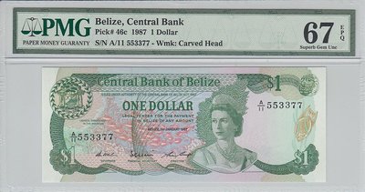 BELIZE P.46c - 1 Dollar 1987 PMG 67 EPQ