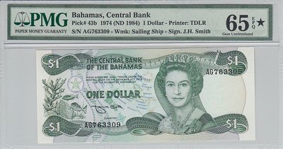 BAHAMAS P.43b - 1 Dollar 1974 PMG 65 Star EPQ