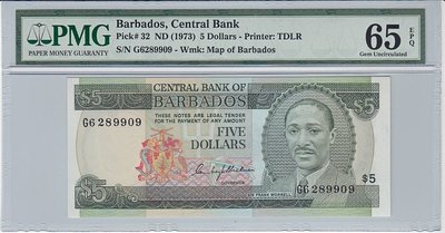 BARBADOS P.32 - 5 Dollars ND1973 PMG 65 EPQ