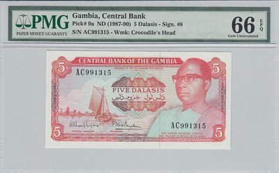 GAMBIA P.9a - 5 Dalasis ND1987-90 PMG 66 EPQ