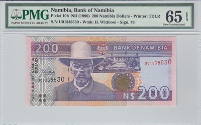 NAMIBIA P.10b - 200 Dollars ND1996 PMG 65 EPQ