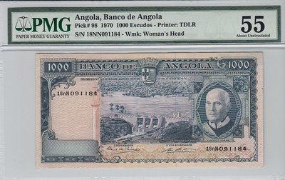 ANGOLA P.98 - 1000 Escudos 1970 PMG 55