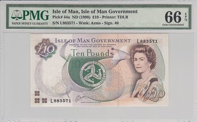 ISLE OF MAN P.44a - 10 Pounds ND1998 PMG 66 EPQ