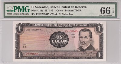 EL SALVADOR P.115a - 1 Colon 1972 PMG 66 EPQ