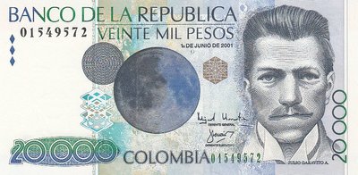 COLOMBIA P.454a - 20.000 Pesos 2001 UNC