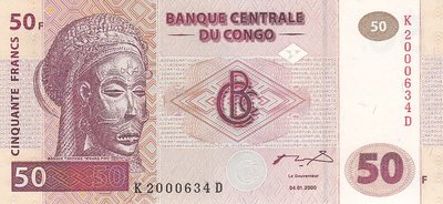 CONGO DEM. REP. P.91a - 50 Francs 2000