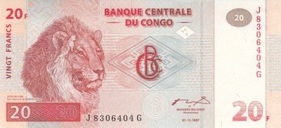 CONGO DEM. REP. P.88A - 20 Francs 1997 UNC