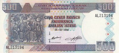 BURUNDI P.38b - 500 Francs 1999 UNC