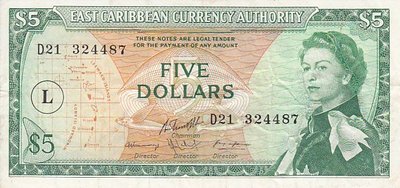 EAST CARIBBEAN STATES P.14m - 5 Dollars ND 1965 VF