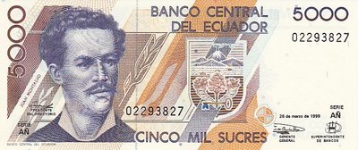 ECUADOR P.128c - 5000 Sucres 1999 UNC