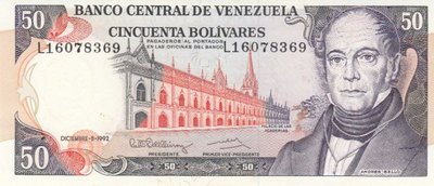 VENEZUELA P.65g - 50 Bolivares 1992 AU Stained