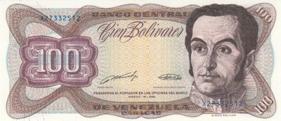 VENEZUELA P.66b - 100 Bolivares 1989 UNC