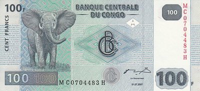 CONGO DEM. REPUBLIC P.98a - 100 Francs 2007 UNC