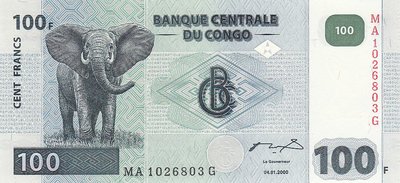 CONGO DEM. REPUBLIC P.92a - 100 Francs 2000 UNC