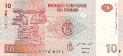CONGO DEM. REPUBLIC P.93a - 10 Francs 2003 UNC