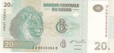 CONGO DEM. REPUBLIC P.94a - 20 Francs 2003 UNC