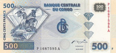 CONGO DEM. REPUBLIC P.96a - 500 Francs 2002 UNC