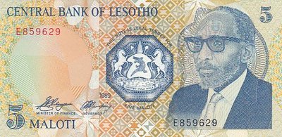 LESOTHO P.10a - 5 Maloti 1989 UNC