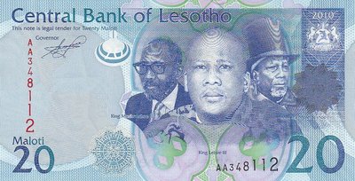 LESOTHO P.22a - 20 Maloti 2010 UNC