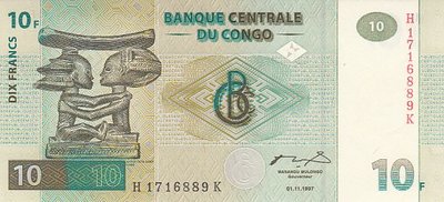 CONGO DEM. REPUBLIC P.87B - 10 Francs 1997 UNC