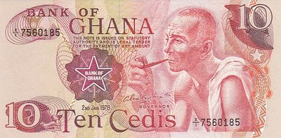 GHANA P.16f - 10 Cedis 1978 AU