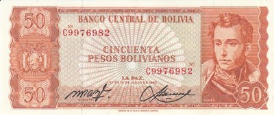 BOLIVIA P.162 - 50 Pesos 1962 UNC