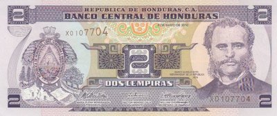 HONDURAS P.80 - 2 Lempiras 2010 UNC