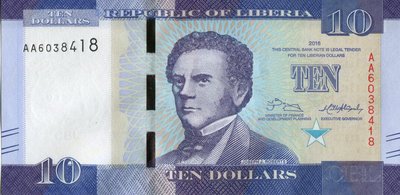 LIBERIA P.32a - 10 Dollars 2016 UNC