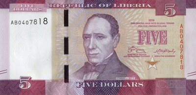 LIBERIA P.31a - 5 Dollars 2016 UNC