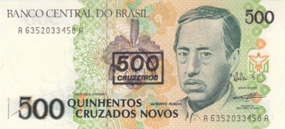 BRAZIL P.226b - 500 Cruzeiros on 500 Cruzados Novos ND 1990 UNC