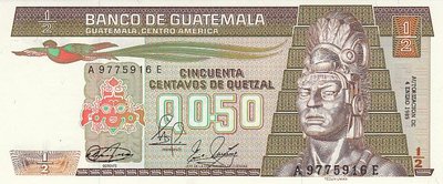 GUATEMALA P.65 - 1/2 Quetzal 1989 UNC