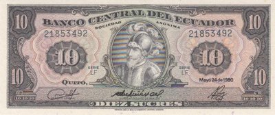 ECUADOR P.114b - 10 Sucres 1980 UNC