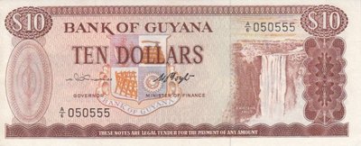 GUYANA P.23a - 10 Dollars ND 1966-92 AU