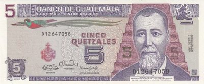 GUATEMALA P.74a - 5 Quetzales 1990 UNC
