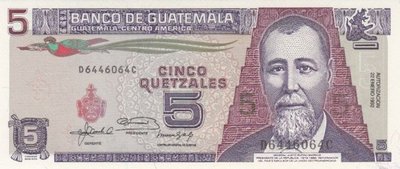 GUATEMALA P.74c - 5 Quetzales 1992 UNC