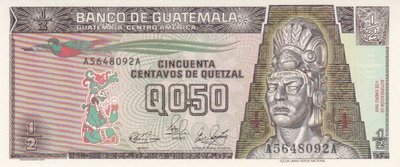 GUATEMALA P. 72a - 1/2 Quetzal 1989 UNC