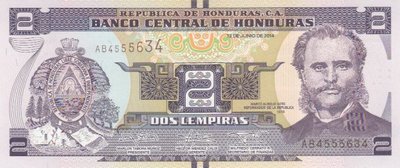 HONDURAS P.97b - 2 Lempiras 2014 UNC