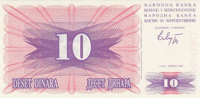BOSNIA HERCEGOVINA P.10a - 10 Dinara 1992 UNC