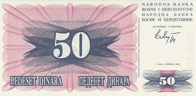BOSNIA HERCEGOVINA P.12a - 50 Dinara 1992 UNC