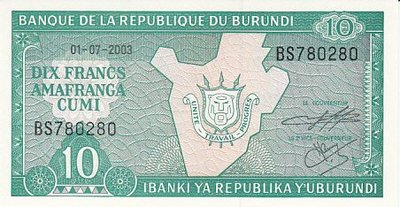 BURUNDI P.33d - 10 Francs 2003 UNC