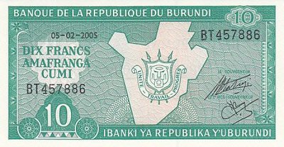 BURUNDI P.33d - 10 Francs 2005 UNC