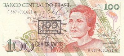 BRAZIL P.224b - 100 Cruzeiros on 100 Cruzados Novos ND 1991 UNC