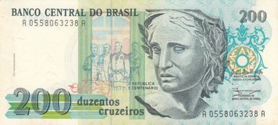 BRAZIL P.229 - 200 Cruzeiros ND 1990 UNC w/Foxing