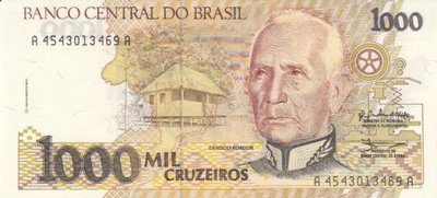 BRAZIL P.231b - 1000 Cruzeiros ND 1990 UNC
