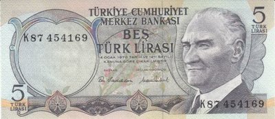 TURKEY P.185 - 5 Lira 1970 (1976) UNC