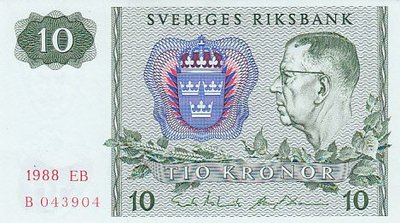 SWEDEN P.52e - 10 Kronor 1988 UNC