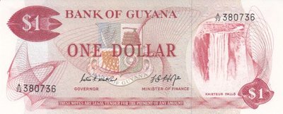 GUYANA P.21d - 1 Dollar ND 1966-92 UNC